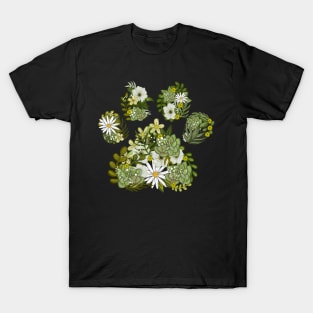 Cute Dog Paw Print Floral Print T-Shirt